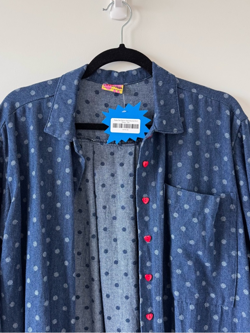 Nettle Studios Polka Dot Denim Shirt Dress, OS- - Picture 8 of 8